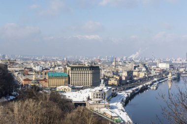 Kyiv ve Dinyeper Nehri 'nin merkezine bak, Ukrayna, Avrupa