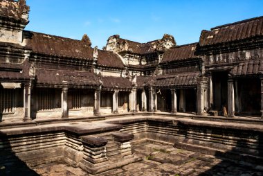 Angkor Wat tapınağının avlusu, Angkor, Siem Reap, Kamboçya, Asya