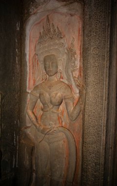 Angkor Wat tapınağında Devata, Angkor, Siem Reap, Kamboçya, Asya