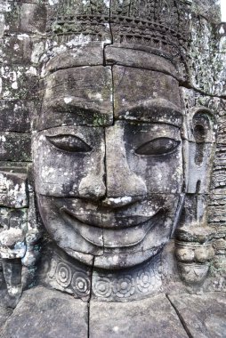 Dev yüzlü Bayon Tapınağı 'nın dışı Angkor Thom, Angkor, Kamboçya, Asya