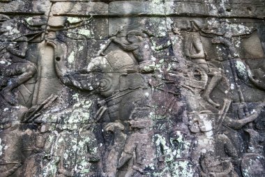 Angkor Thom Bayon Tapınağı, Angkor, Kamboçya, Asya cephesine bir fil ve mahood oyma