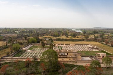 View at the palace gardens from the Jahangir Mahal, Orchha Fort, Orchha, Niwara, Madhya Pradesh, India, Asia clipart