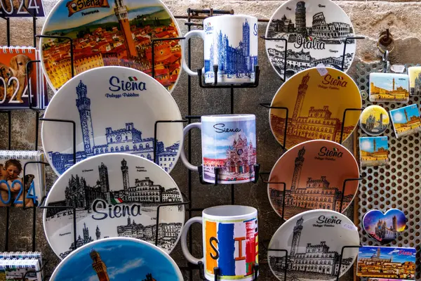 Suvenirer Siena Til Salgs Turistbutikk Siena Toscana Italia Europa – stockfoto