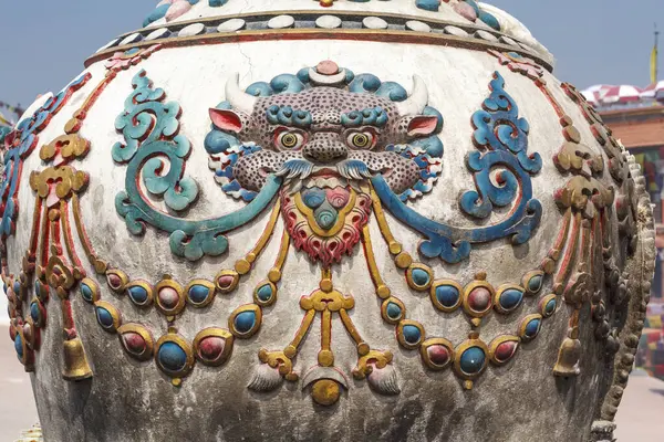 Rich Decorated Vase Demon Head Bodhnath Stupa Kathmandu Nepal Asia — Stock Photo, Image