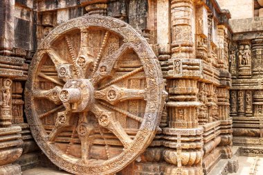 Big stone wheel of the Sun temple in Konark, Odisha, India, Asia clipart