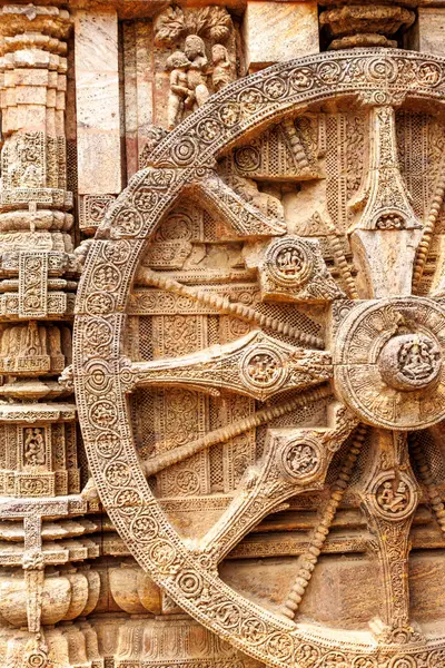 stock image Big stone wheel of the Sun temple in Konark, Odisha, India, Asia