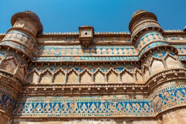 Man Singh ya da Man Mandir Sarayı 'nın dışı, Gwalior Kalesi, Madhya Pradesh, Hindistan, Asya