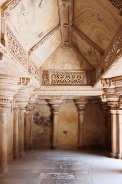 Man Singh ya da Man Mandir Sarayı 'nın Süslü İç mimarisi, Gwalior Kalesi, Madhya Pradesh, Hindistan, Asya