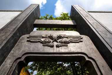 Old gate with Communist star at the entrance of a university in Hanoi, Vietnam, Asia
