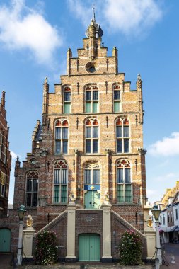 Culemborg, Gelderland, Hollanda, Avrupa 'daki Ortaçağ belediye binasının dışında.
