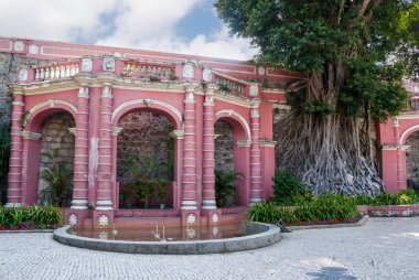 Old Portuguese colonial architecture building - pink arcade - in the Saint Francisco Garden in Macau City, China, Asia