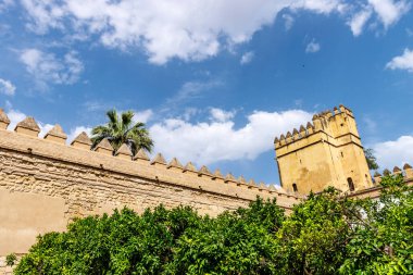 Cordoba, Endülüs, İspanya ve Avrupa 'daki Alcazar de los Reyes Christianos' un duvarı ve kulesi