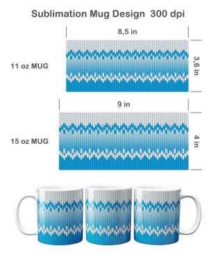 Gerçekçi örülmüş ombre deseni. 11 ons ve 15 ons kahve kupası için süblimleşme şablonu. Süblimleşme illüstrasyonu.