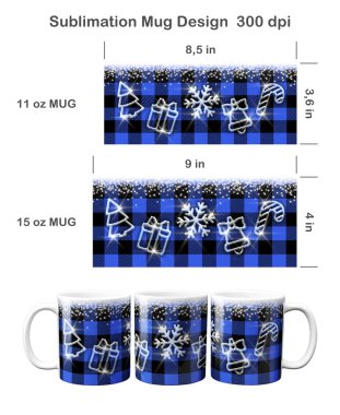 Christmas sublimation template for 11 oz and 15 oz coffee mug. Sublimation illustration. clipart