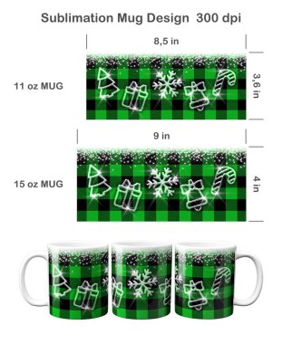 Christmas sublimation template for 11 oz and 15 oz coffee mug. Sublimation illustration. clipart