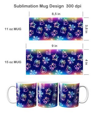 Christmas sublimation template for 11 oz and 15 oz coffee mug. Sublimation illustration. clipart