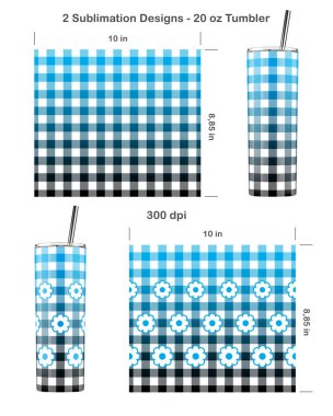 Set of 2 Buffalo plaid patterns. Seamless sublimation template for 20 oz Skinny Tumbler. Seamless from edge to edge. Full tumbler wrap. clipart