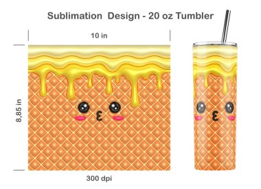 Funny Puffy Kawaii lemon ice cream. Seamless sublimation template for 20 oz Skinny Tumbler. Seamless from edge to edge. Full tumbler wrap. clipart