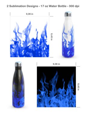 Beyaz ve siyah arkaplanda 2 adet yangın düzeni var. 17 ons su şişesi için kusursuz süblimleşme şablonları. Süblimleşme illüstrasyonu. Bir uçtan bir uca kusursuz. Dolu şişe paketi.