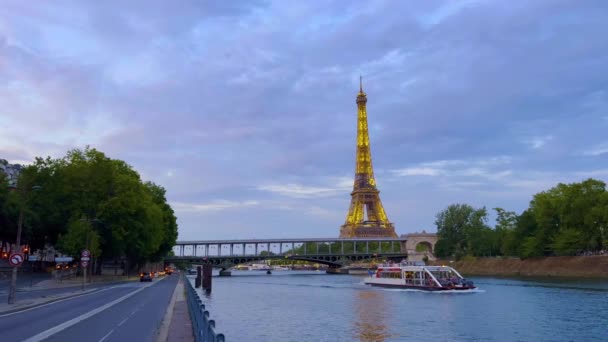 Torre Eiffel Pôr Sol Verão Marco Turístico Mais Popular França — Vídeo de Stock