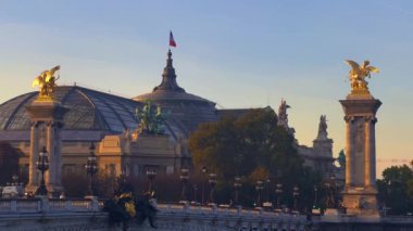 Alexandre Bridge in Paris. Grand Palais on background. Paris, France. High quality 4k footage