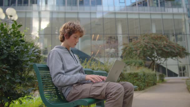 Concentrado Joven Programador Freelancer Mirando Pantalla Del Ordenador Portátil Trabajando — Vídeos de Stock