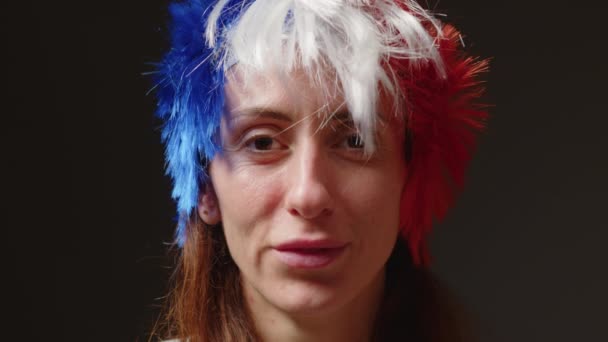 Woman Mohawk Her Head Color French Flag Supports Her Sports — 비디오
