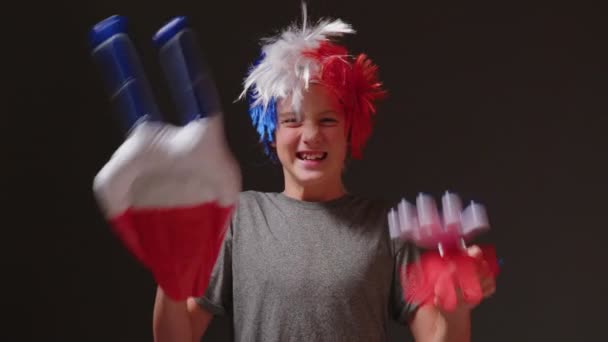Young Boy Mohawk His Head Color French Flag Supports His — 비디오