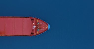 Big ship cruising in open ocean Mediterranean Aegean sea, Aerial drone video. High quality 4k footage