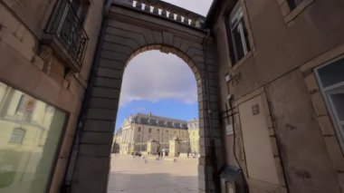 Dijon, France - February 06, 2023: Walk through the historic center of Dijon, the capital of Burgundy. Ancient knowledge and hotels of the Middle Ages have been preserved to this day. French culture.