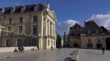 Dijon, France - February 06, 2023: Walk through the historic center of Dijon, the capital of Burgundy. Ancient knowledge and hotels of the Middle Ages have been preserved to this day. French culture.