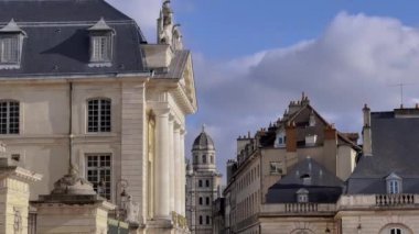 Dijon, France - February 06, 2023: Walk through the historic center of Dijon, the capital of Burgundy. Ancient knowledge and hotels of the Middle Ages have been preserved to this day. French culture.