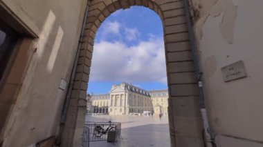 Dijon, France - February 06, 2023: Walk through the historic center of Dijon, the capital of Burgundy. Ancient knowledge and hotels of the Middle Ages have been preserved to this day. French culture.