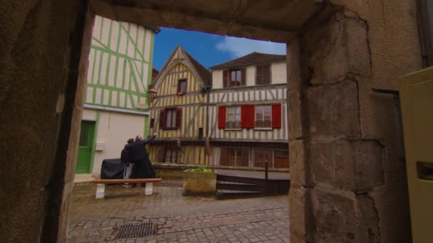 Classic Medieval French Facades Houses Hotels Center Old City Far — Stockvideo