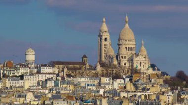 Wide view of the architecture of the streets of Paris, the architecture of the buildings of France Basilica in Montmartre. High quality 4k footage
