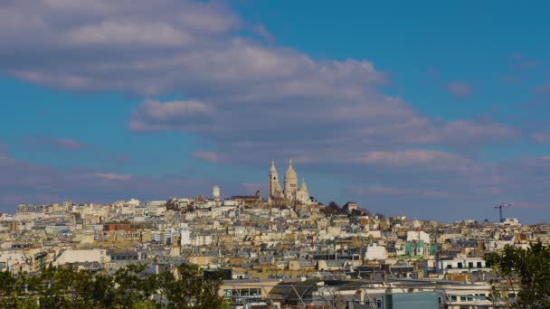 Establishing View Paris Sacre Coeur Basilica Church Butte Montmartre Hill — Stockvideo
