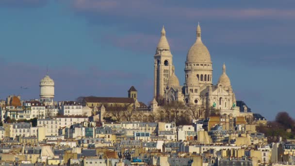 Широкий Обзор Архитектуры Улиц Парижа Архитектуры Зданий Базилики Франции Монмартре — стоковое видео
