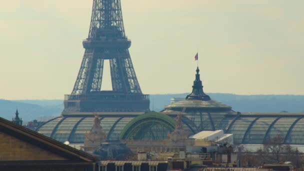 Dachy Domów Paryżu Widok Wzgórza Montmartre Centrum Paryża Najwyższego Punktu — Wideo stockowe