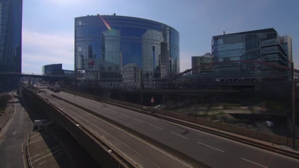 Skyscrapers Defense Time Провалив Сучасний Бізнес Фінансовий Район Парижі Висотними — стокове відео