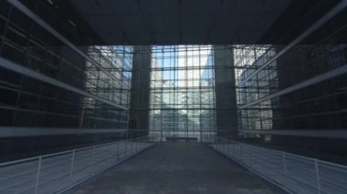 Modern office high rise skyscraper buildings. City business district. Looking up at business buildings. Low angle view of business buildings. Paris France. High quality 4k footage