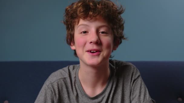 Młody Chłopiec Nastolatek Mówi Wideo Rozmowy Vlogger Pomocą Smartfona Rozmowy — Wideo stockowe