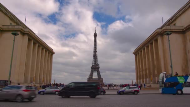 Arka Planda Eiffel Kulesi Olan Ünlü Trocadero Meydanı Trocadero Eyfel — Stok video