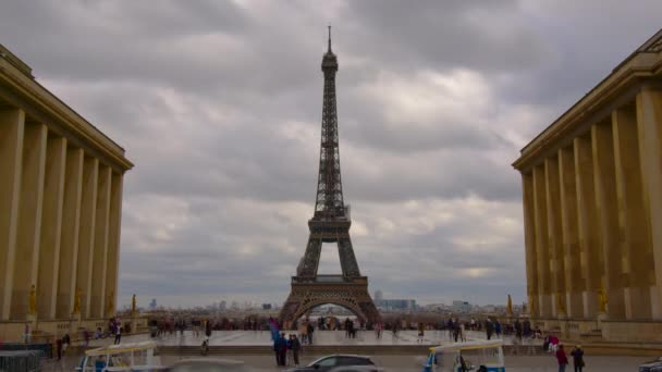 Slavný Náměstí Trocadero Eiffelovou Věží Pozadí Časové Prodlevy Trocadero Eiffelova — Stock video