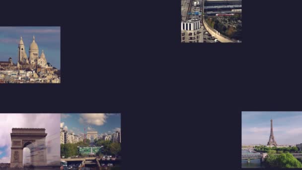 Multi Screen Collage Paris Time Lapse Aerial View Francja Kolekcja — Wideo stockowe