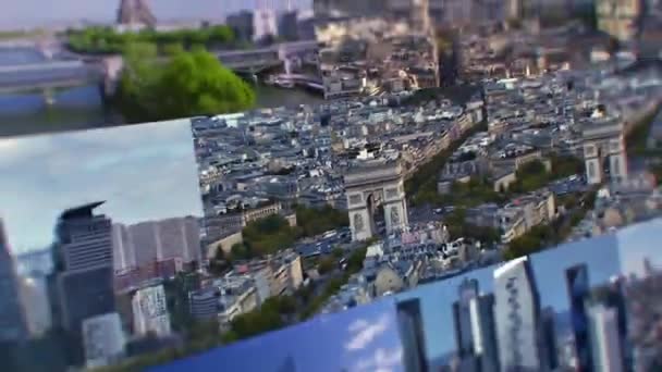Paris Çoklu Ekran Kolajı Zaman Atlaması Hava Görüşü Fransa Paris — Stok video