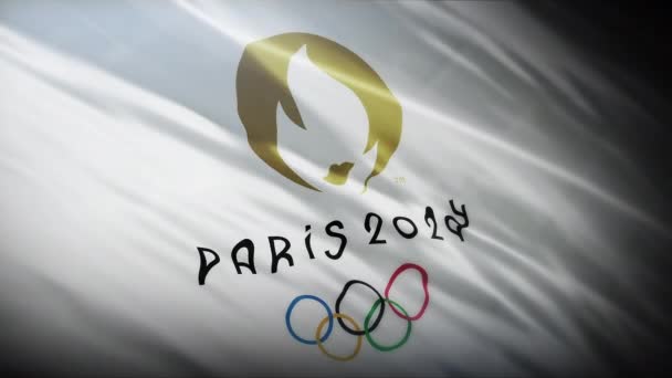 Paryż Francja Kwietnia 2023 Widok Bliska Flagę Letnich Igrzysk Olimpijskich — Wideo stockowe