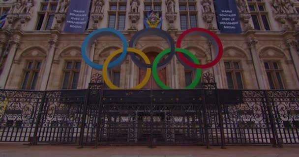 Piazza Del Municipio Parigi Dove Sono Installati Gli Anelli Olimpici — Video Stock
