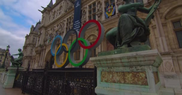 Piazza Del Municipio Parigi Dove Sono Installati Gli Anelli Olimpici — Video Stock