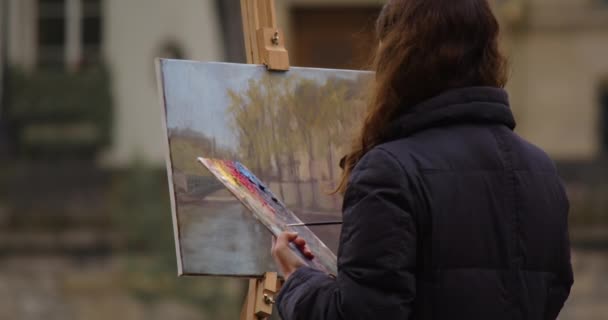 길거리 미술화 풍경에 스케치 연습을 경험많은 미술가들 근처에서 새로운 그림을 — 비디오