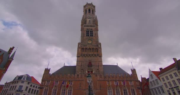 Brugge Belgio Visuale Panoramica Time Lapse Facciate Medievali Case Nuvole — Video Stock